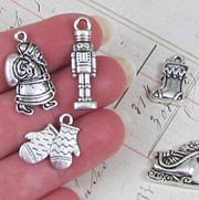 Santa Sleigh Silver Charm Set